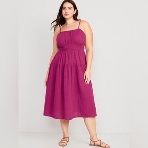 Waist-Defined Smocked Tiered Midi Cami Dress